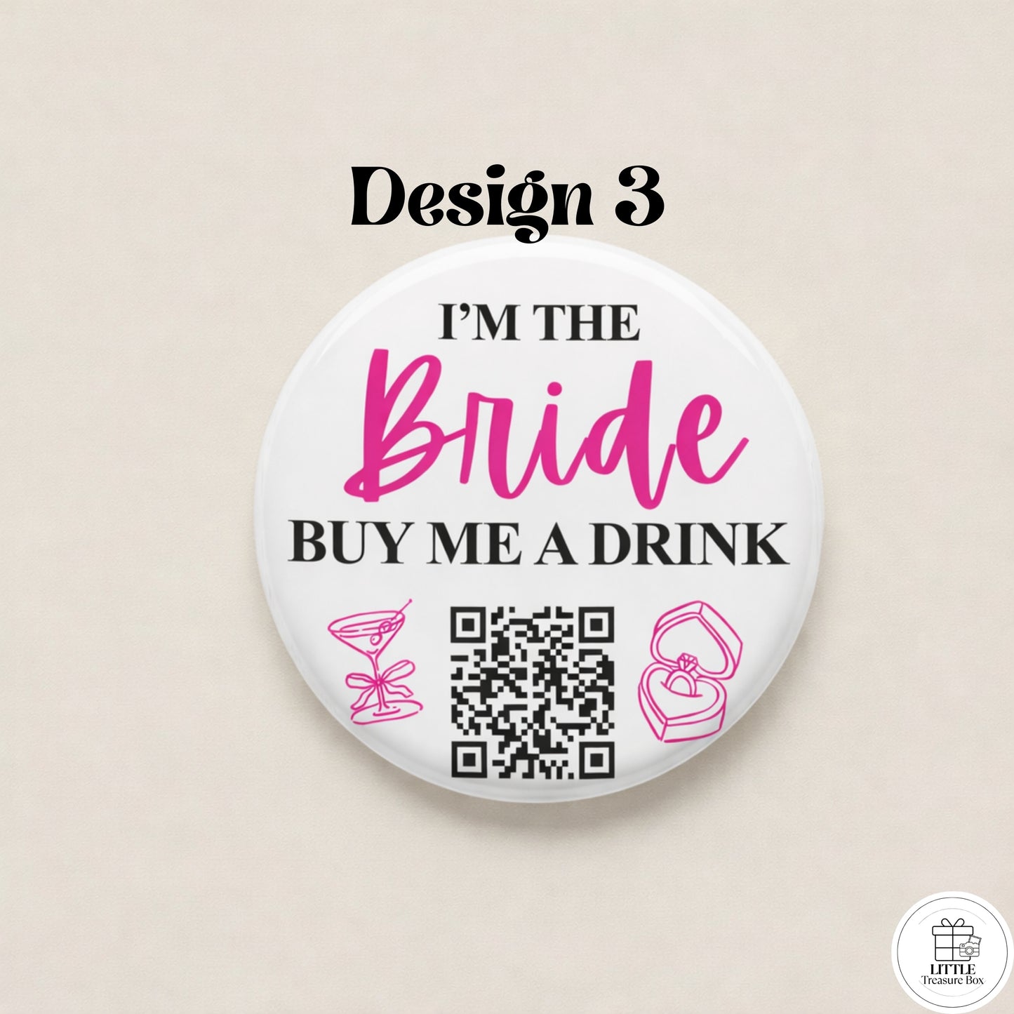 Buy Me a Drink QR Code Button – Bachelorette Party Bride Pin – Custom Wedding Shower Badge – Fun Bridal Party Accessory