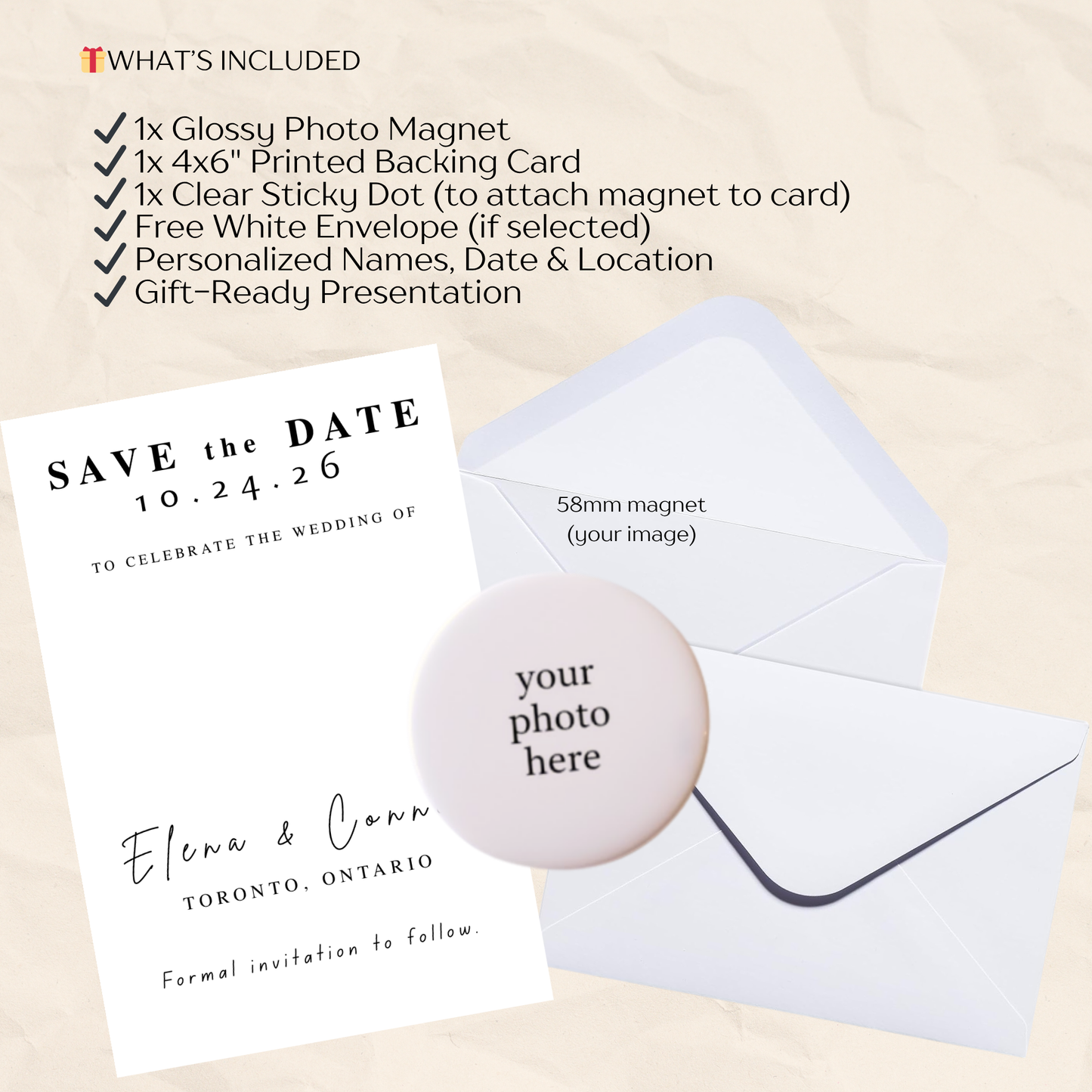 Save the Date Magnet Invitation – Personalized Round with Cardstock