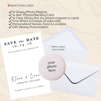 Save the Date Magnet Invitation – Personalized Round with Cardstock
