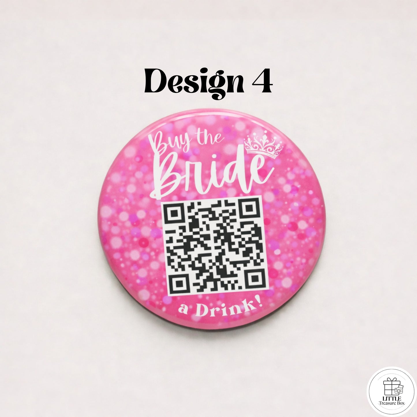 Buy Me a Drink QR Code Button – Bachelorette Party Bride Pin – Custom Wedding Shower Badge – Fun Bridal Party Accessory