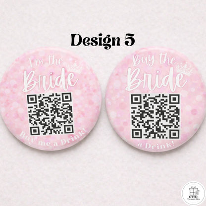 Buy Me a Drink QR Code Button – Bachelorette Party Bride Pin – Custom Wedding Shower Badge – Fun Bridal Party Accessory