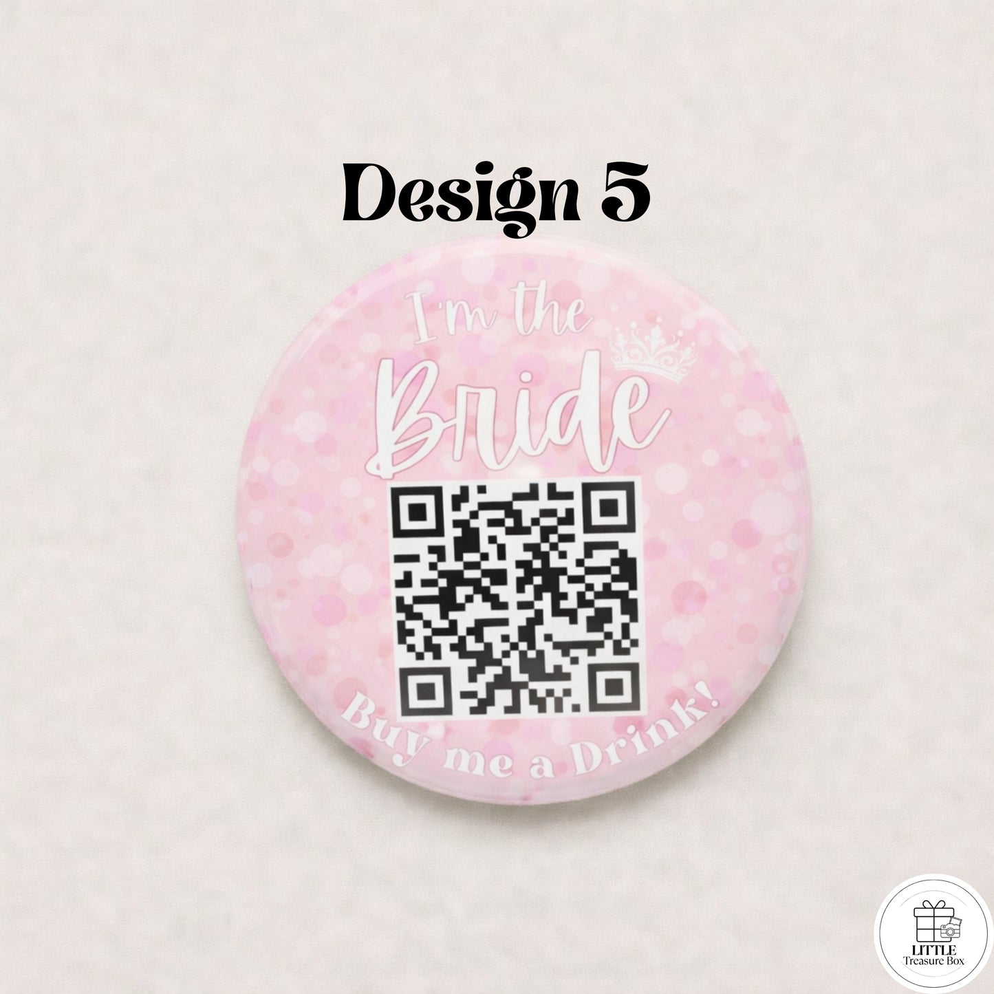 Buy Me a Drink QR Code Button – Bachelorette Party Bride Pin – Custom Wedding Shower Badge – Fun Bridal Party Accessory
