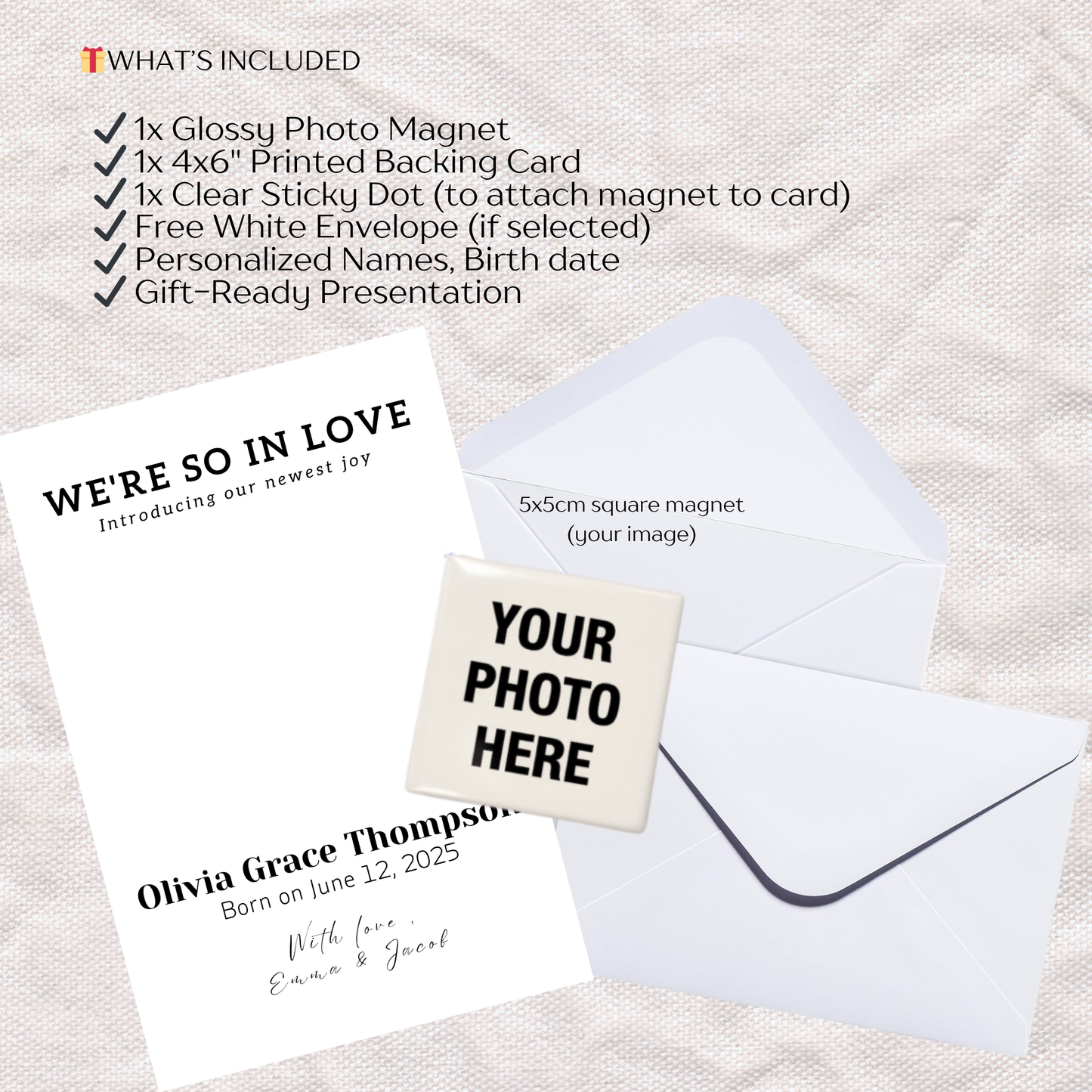 Baby Announcement – Personalized Button Magnet with Cardstock