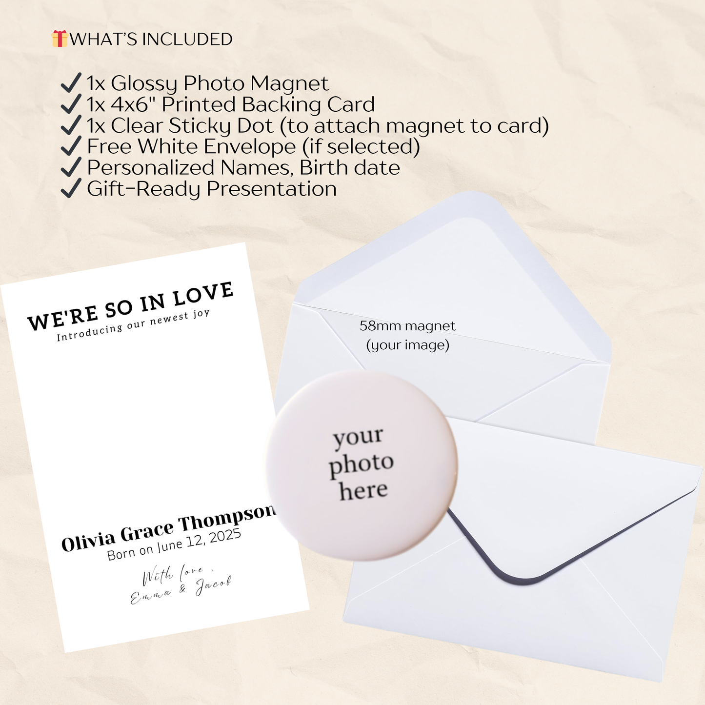 Baby Announcement – Personalized Round Magnet with Cardstock