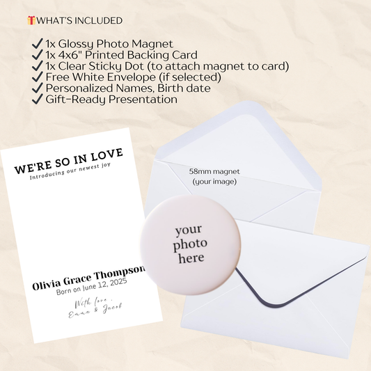 Baby Announcement – Personalized Round Magnet with Cardstock