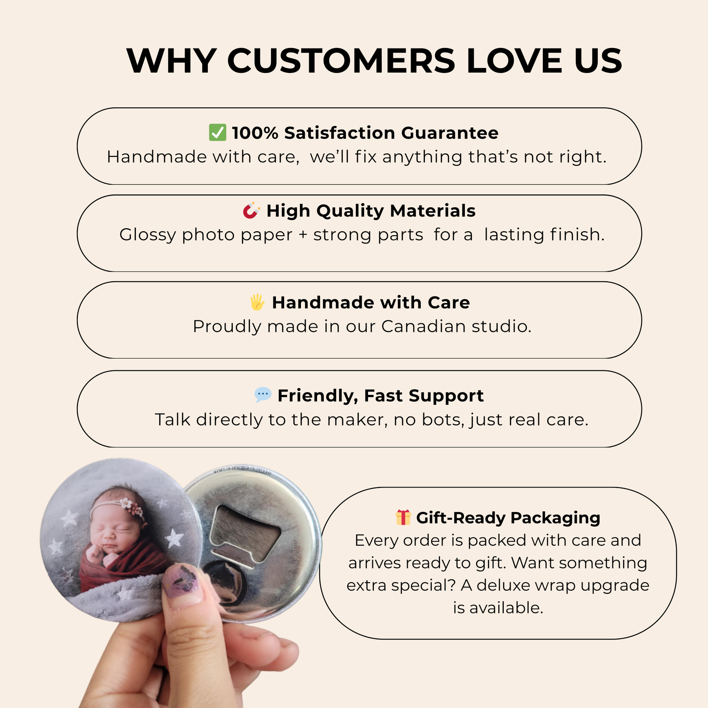 Round Photo Magnet, Pin, Bottle Opener, Mirror 58mm