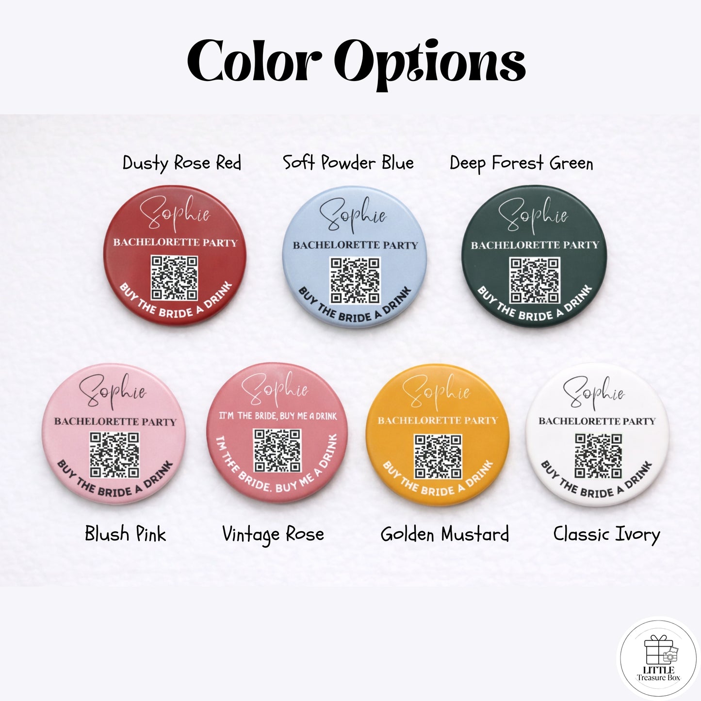 Personalized Bachelorette Party QR Code Button – Buy the Bride a Drink , I’m the Bride + Buy Me a Drink