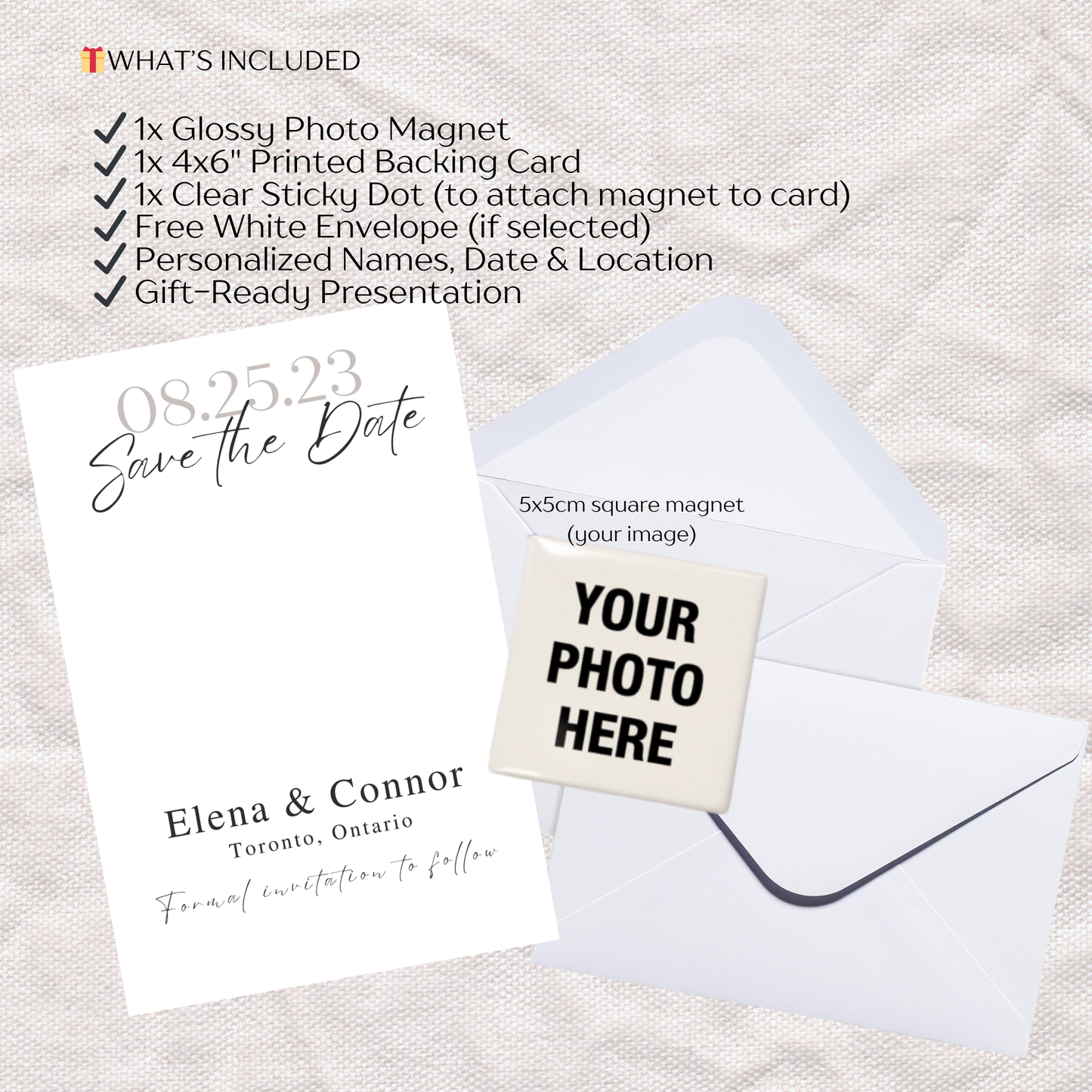 Save the Date Magnet Gift Set – Personalized Photo Magnet with Cardstock