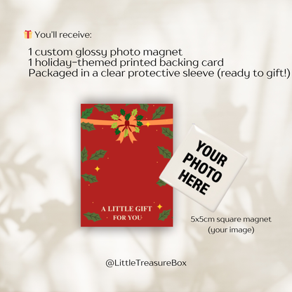 Custom Photo Magnet Christmas Gift – Holiday Keepsake with Mini Backing Card