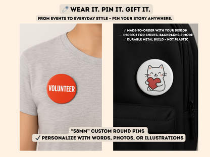 Custom Photo Button Pin | 58mm Round Glossy Pin |