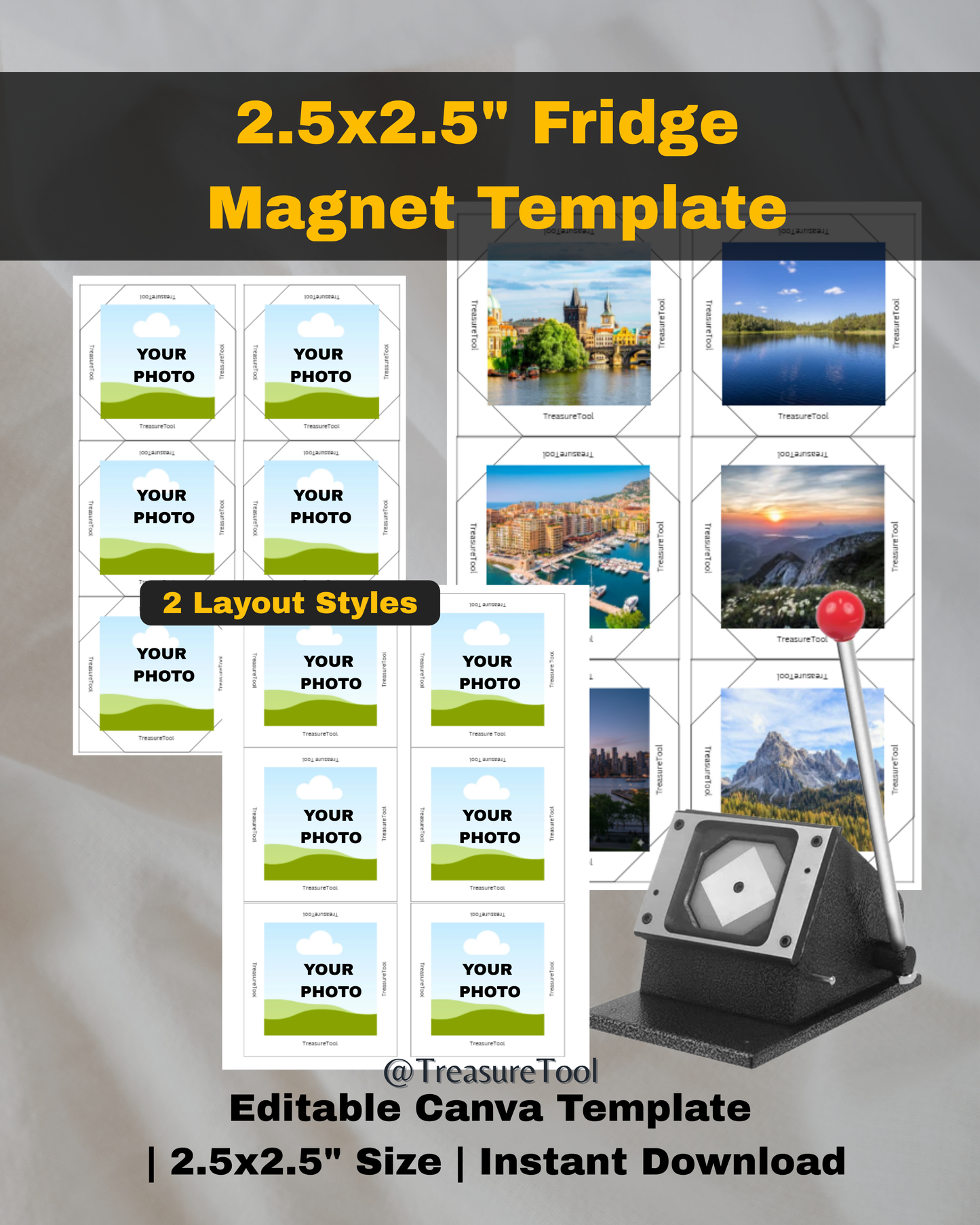 Canva Template for Custom 63.5x63.5mm Photo Magnets