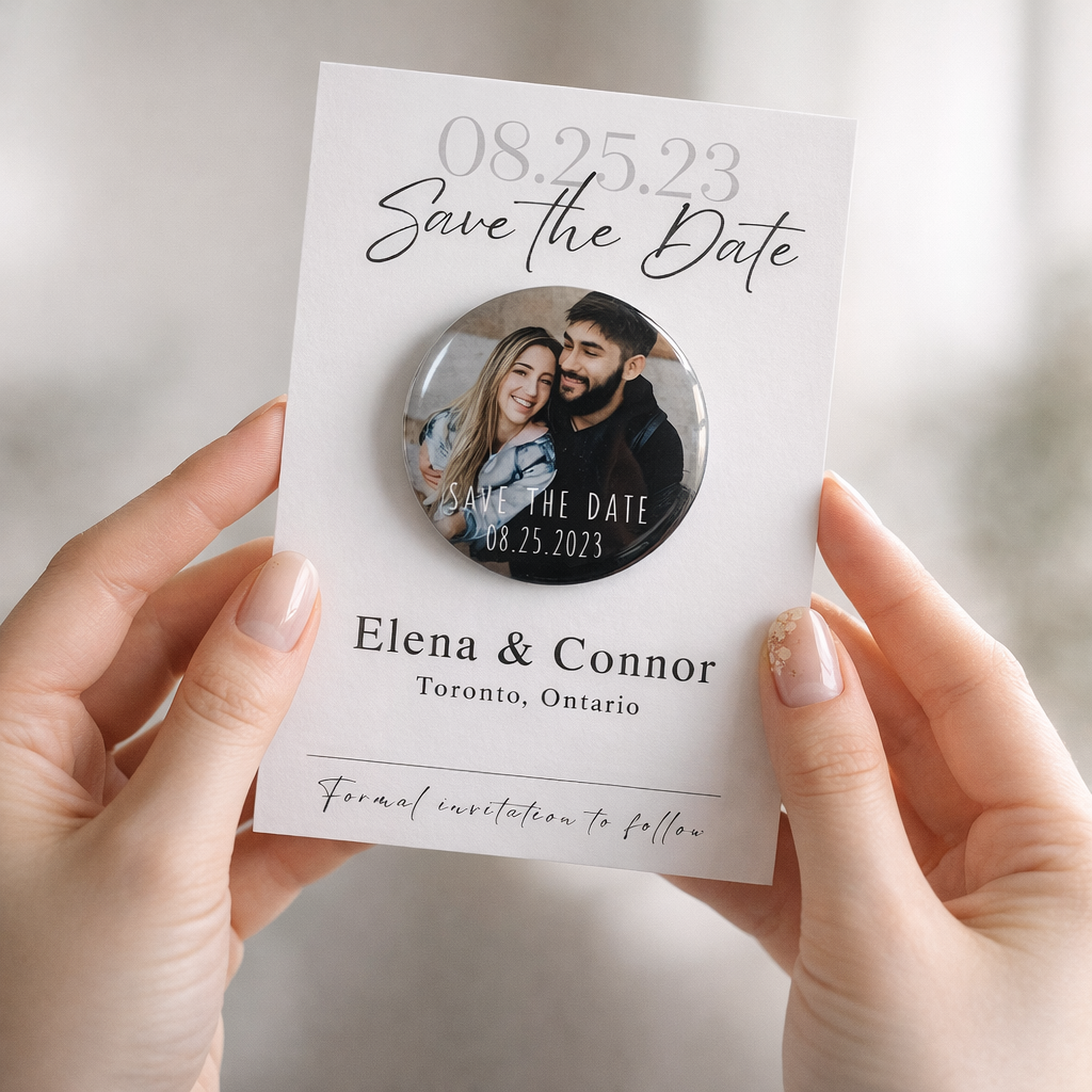 Save the Date Magnet Invitation – Personalized Round Magnet with Cardstock