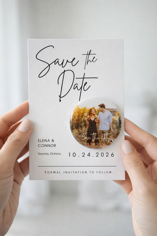 Save the Date Magnet Invitation – Personalized Round magnet with Cardstock