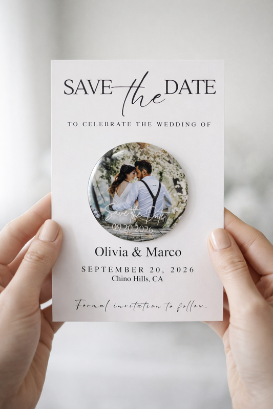 Save the Date Magnet Invitation – Personalized Round Magnet with Cardstock