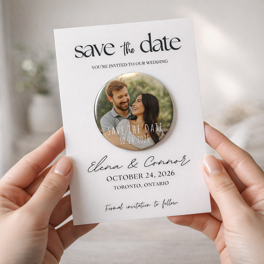 Save the Date Magnet Invitation – Personalized Round Magnet with Cardstock