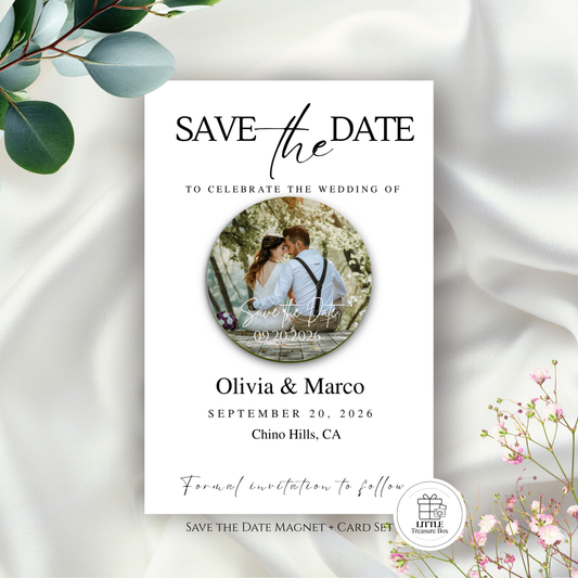 Save the Date Magnet Invitation – Personalized Round Magnet with Cardstock