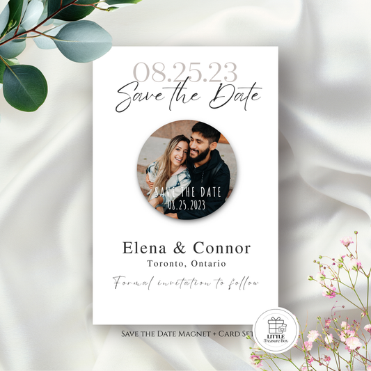 Save the Date Magnet Invitation – Personalized Round Magnet with Cardstock