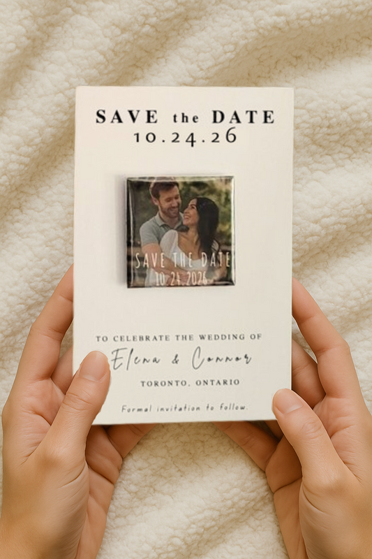 Save the Date Magnet Invitation – Personalized Round Magnet with Cardstock