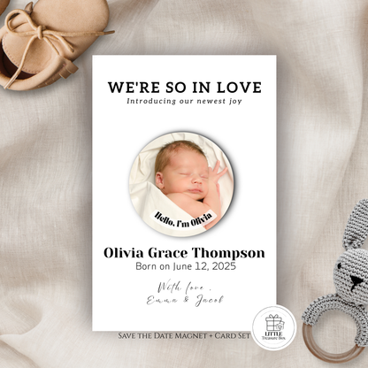 Baby Announcement – Personalized Round Magnet with Cardstock