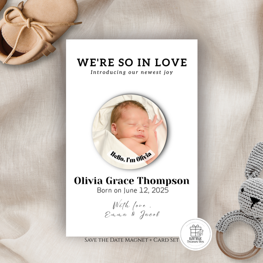 Baby Announcement – Personalized Round Magnet with Cardstock