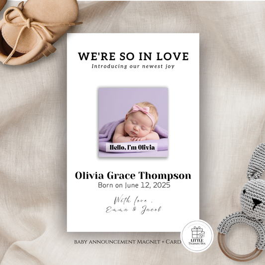 Baby Announcement – Personalized Button Magnet with Cardstock
