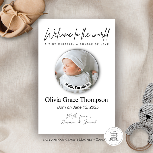 Baby Announcement – Personalized Round Magnet with Cardstock
