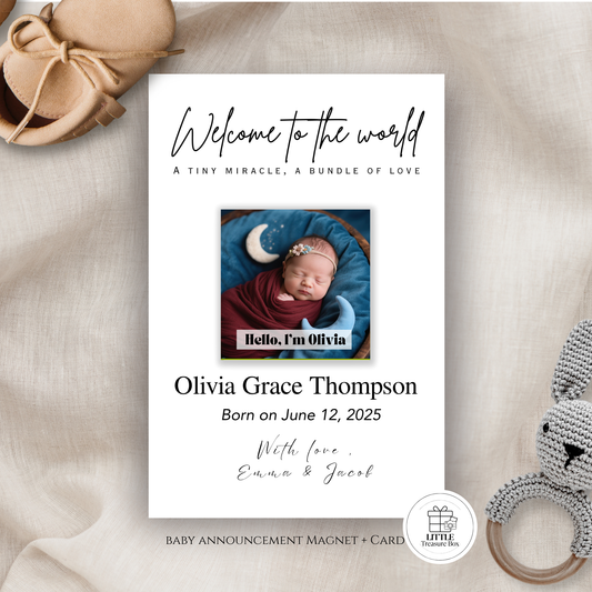 Baby Announcement – Personalized Square Magnet with Cardstock
