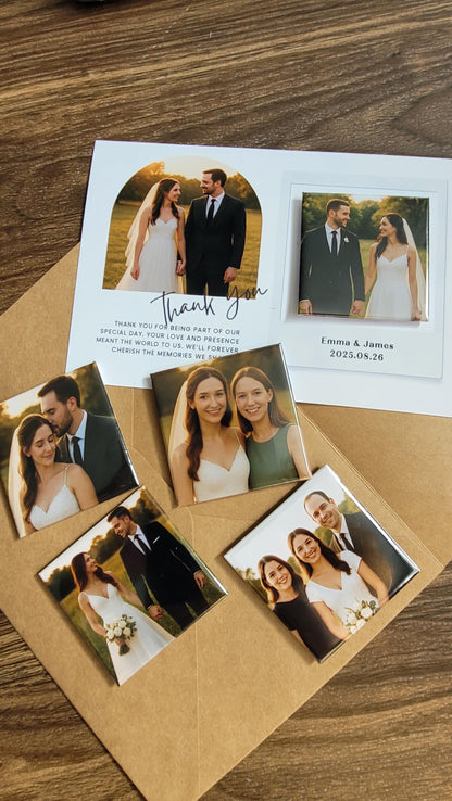 Wedding Thank You Photo Card with Magnet, Save the Date, Guest Gift ,Flat, Maget with Glossy Card, custom couple card, meaningful unique