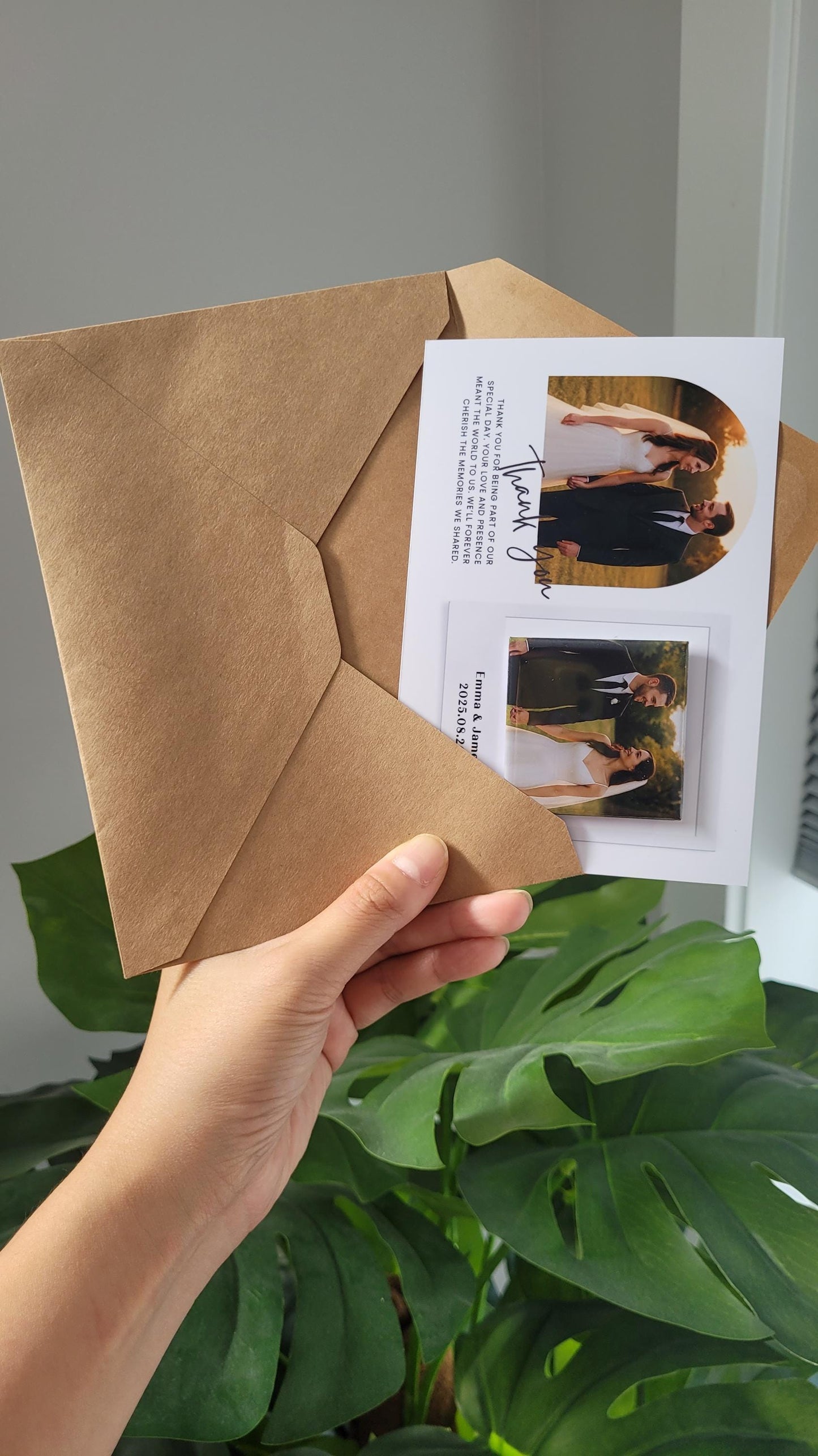 Wedding Thank You Photo Card with Magnet, Save the Date, Guest Gift ,Flat, Maget with Glossy Card, custom couple card, meaningful unique