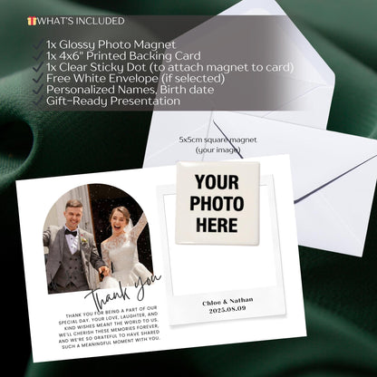 Wedding Thank You Photo Card with Magnet, Save the Date, Guest Gift ,Flat, Maget with Glossy Card, custom couple card, meaningful unique