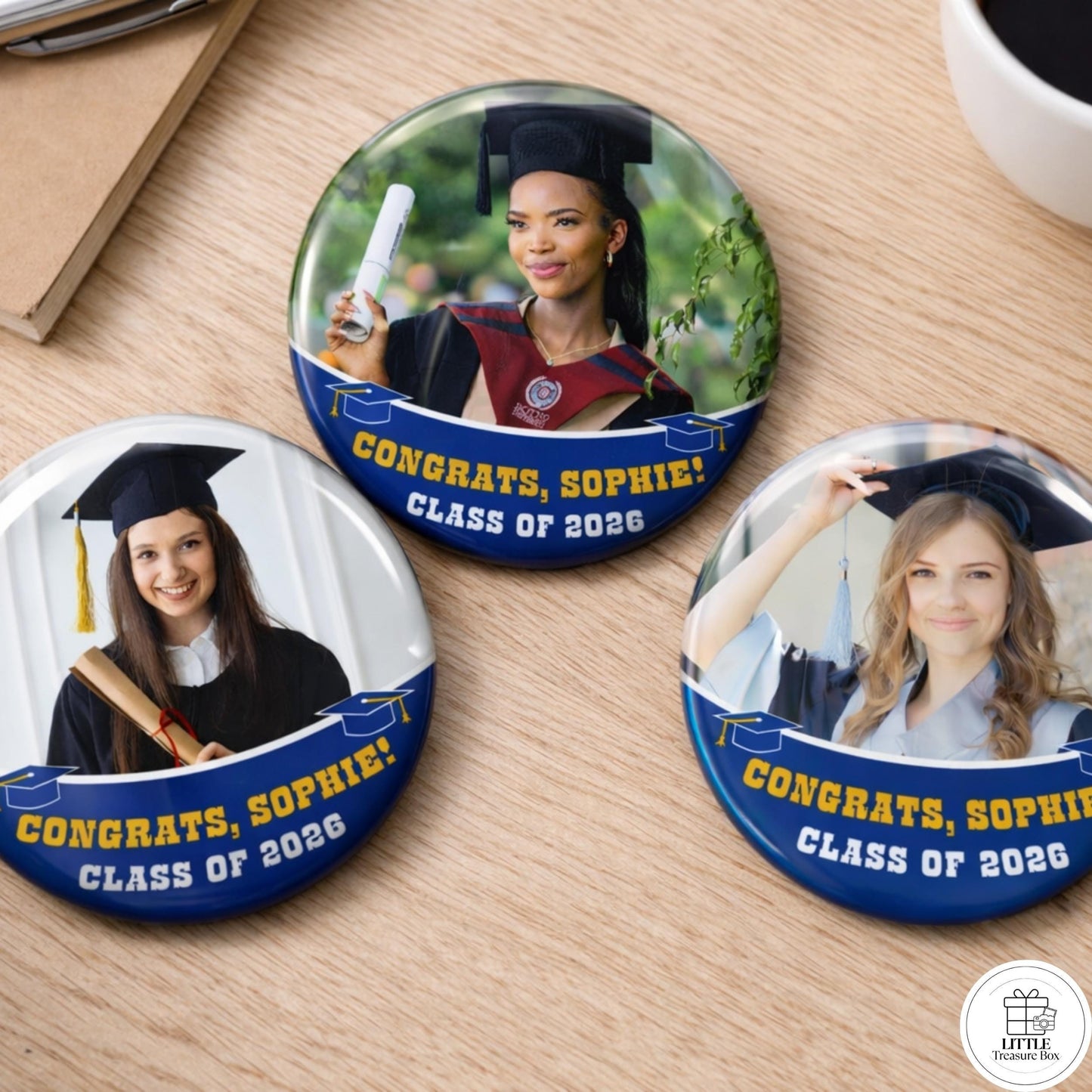 Graduation Photo Button, Keychain, Bottle Opener or Mirror, Magnet | Custom Name & Photo | Class of 2026 Gift