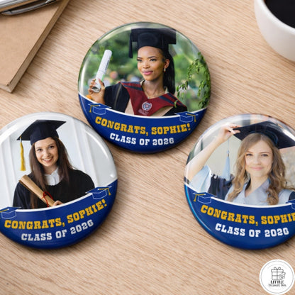 Graduation Photo Button, Keychain, Bottle Opener or Mirror, Magnet | Custom Name & Photo | Class of 2026 Gift