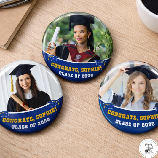 Graduation Photo Button, Keychain, Bottle Opener or Mirror, Magnet | Custom Name & Photo | Class of 2026 Gift