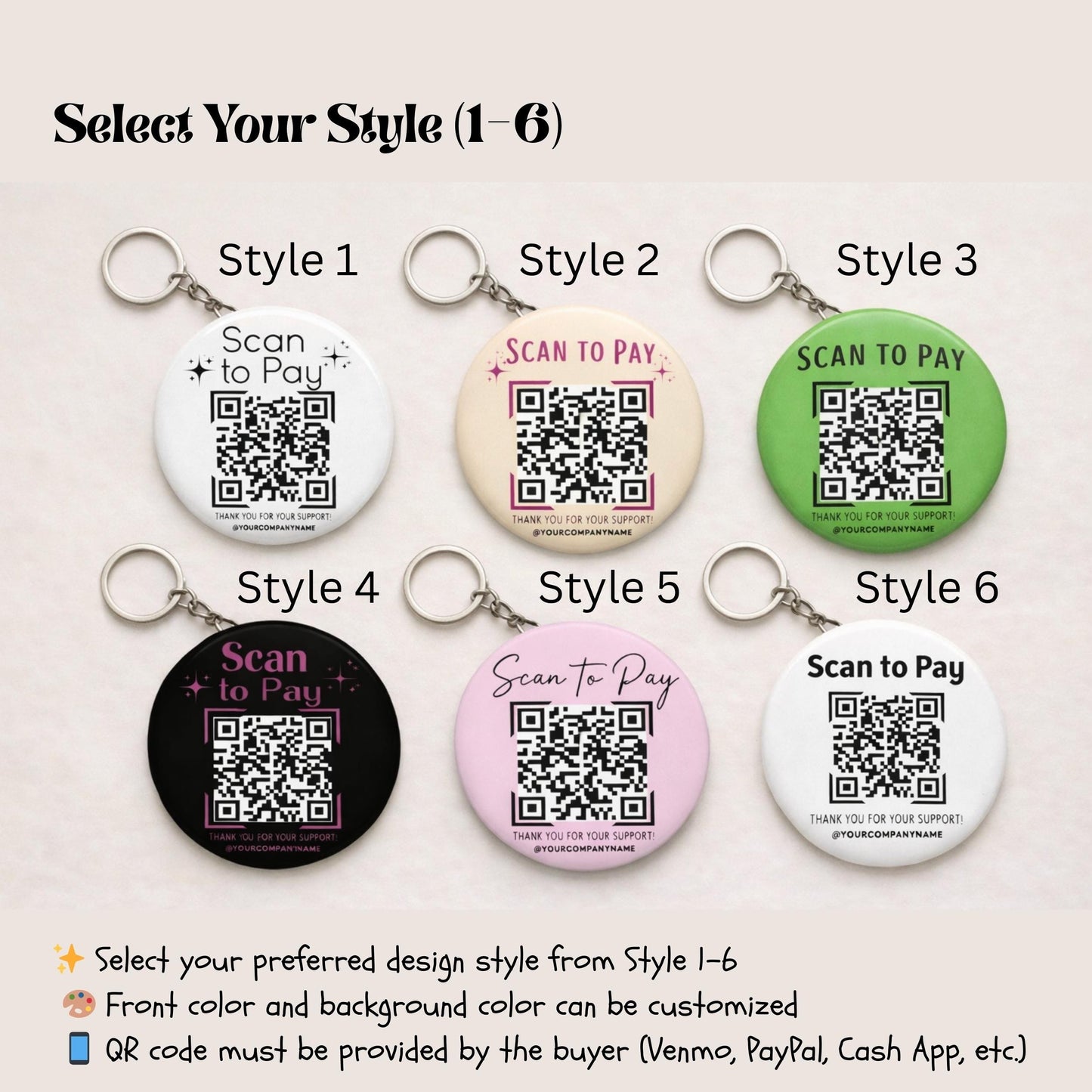 Scan to Pay QR Code | Custom Payment QR | Keychain, Magnet, Pin, Mirror or Bottle Opener | Tip Jar QR | Small Business Payment Sign