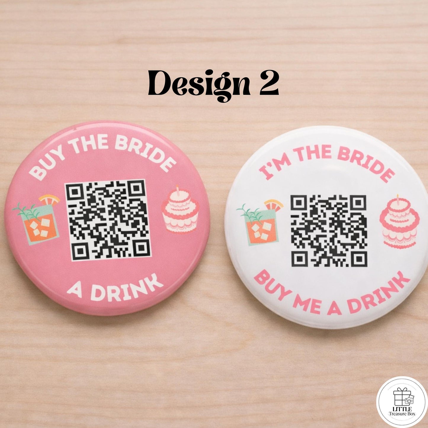 Buy Me a Drink QR Code Button – Bachelorette Party Bride Pin – Custom Wedding Shower Badge – Fun Bridal Party Accessory