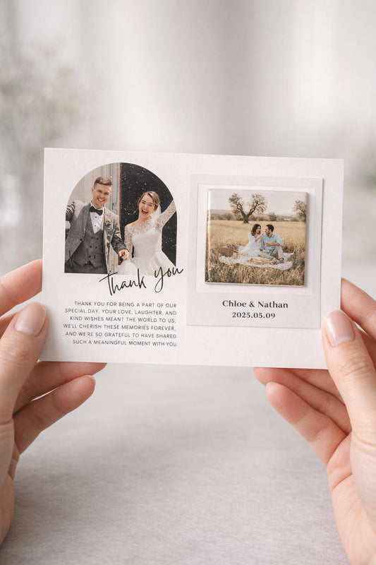 Wedding Thank You Photo Card with Magnet, Save the Date, Guest Gift ,Flat, Maget with Glossy Card, custom couple card, meaningful unique