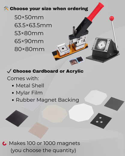 Pro Magnet Machine Starter Kit – 80x80mm (with Material Sets and canva template)